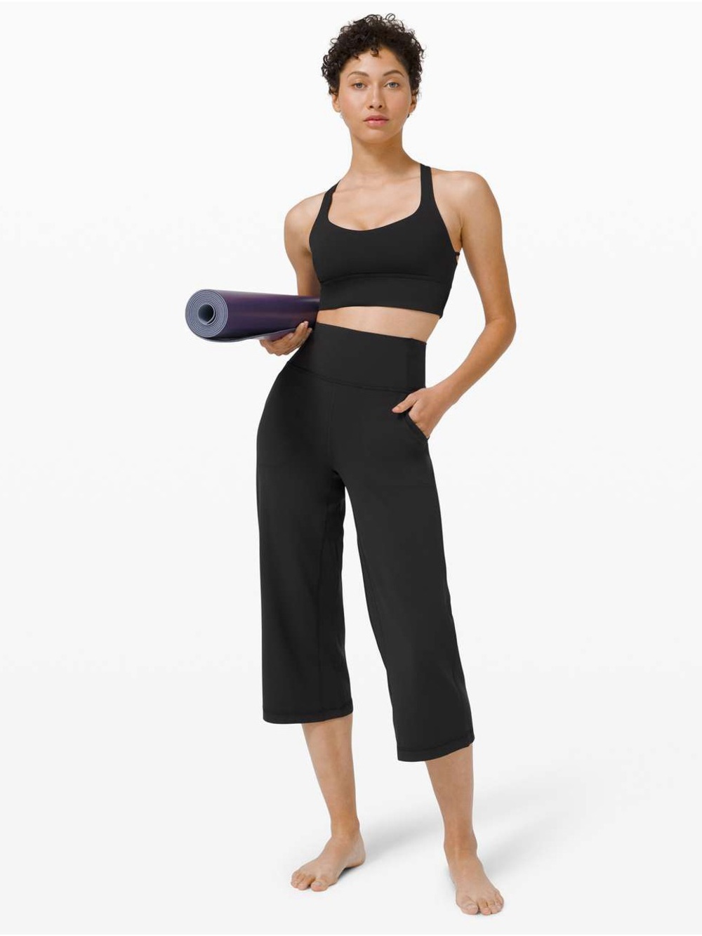 lululemon athletica Black Cropped Wide-Leg Yoga Capris
